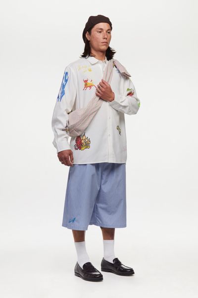 Шорти SSSTUFFF LOGO BERMUDA SHORTS blue stripes SS26-PNT08-X1 фото