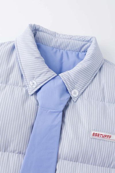Куртка SSSTUFFF TIE SHIRT DOWN PUFFER JACKET white / blue SS26-PUF01-X1 фото