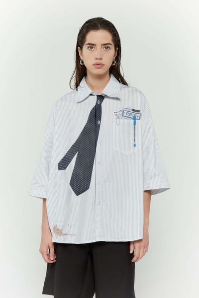 Сорочка SSSTUFFF DETACHABLE SLEEVES TIE SHIRT white SS26-TIESH01 фото