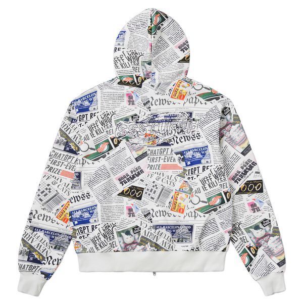 Худі SSSTUFFF NEWSPAPER HOODIE white FW26-HOD05-wht фото