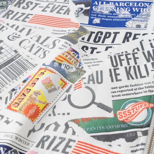 Худі SSSTUFFF NEWSPAPER HOODIE white FW26-HOD05-wht фото
