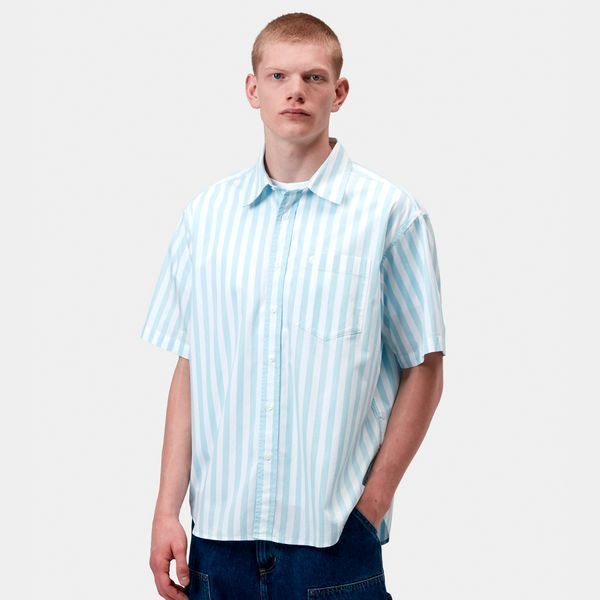 Сорочка Carhartt WIP S/S ROYCE SHIRT royce stripe, icaria / white I036202.3JTXX фото
